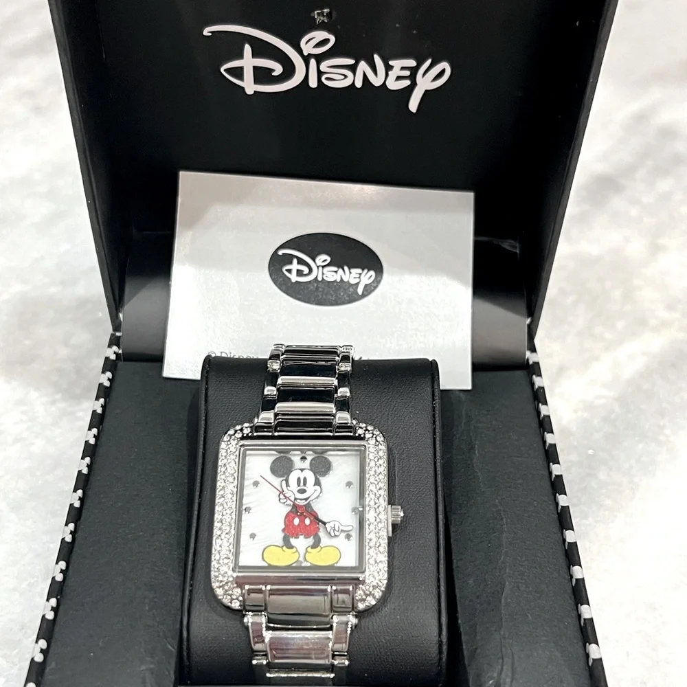 DISNEY Women’s Mickey Mouse Crystal Embellished Silvertone Watch
